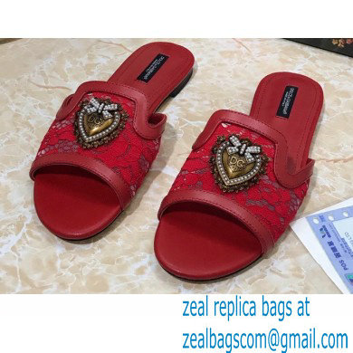 Dolce & Gabbana Lace Sliders Red with Devotion Heart 2021 - Click Image to Close